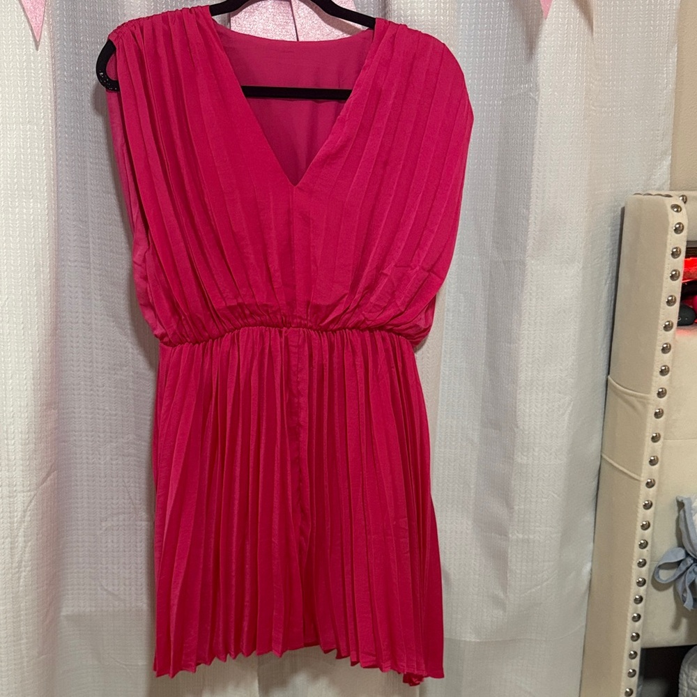 Vibrant Pink Pleated Dress
